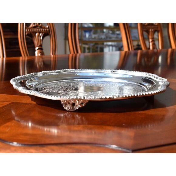 W&S Blackinton Kings Court Silverplate Tray 12.75" Round Pattern 689 - Picture 4 of 6